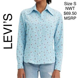 Levi’s Button Down Floral Shirt Top Everyday Silky Timeless Blouse